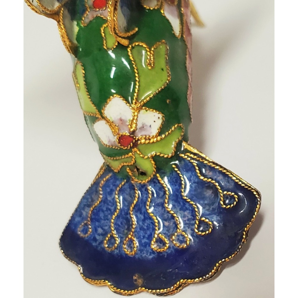 Enameled Cloisonne Christmas Ornament Hummingbird Gold Edge Feathers Multicolor - Picture 10 of 13
